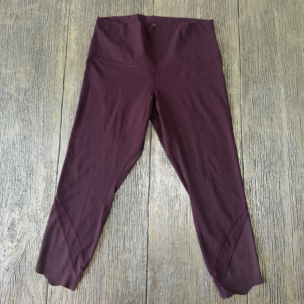 Lululemon Wunder Under Crop Hi Rise Roll Down Scallop Luxtreme Plum Sz 8
